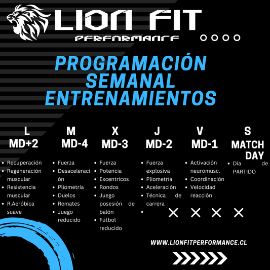 Organización semanal fuerza en el fútbol futbolista amateur 3 sesiones + partido